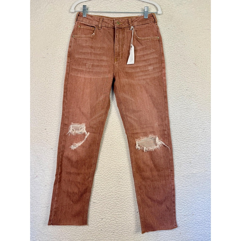 Pilcro Jeans Womens 27 Blush The Vintage Straight Distressed Raw Hem Denim Pants